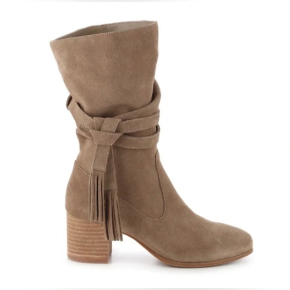Tahari Taupe Suede Slouchy Mid-Calf Johnny Boot Size 9 - Picture 2 of 11